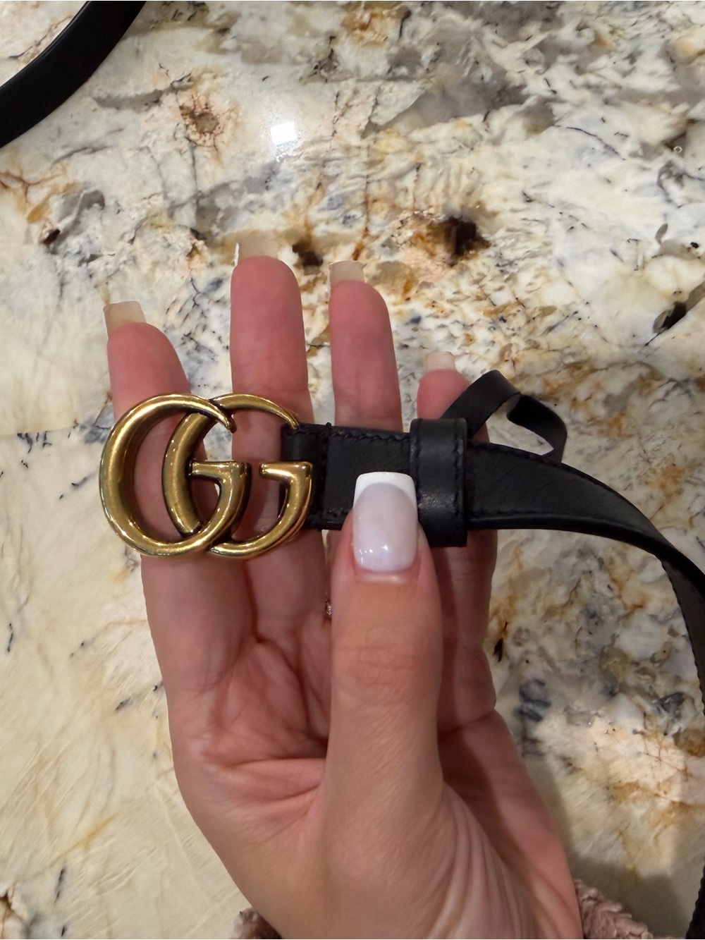 Gucci Black Leather Belt with Gold Double G Buckle